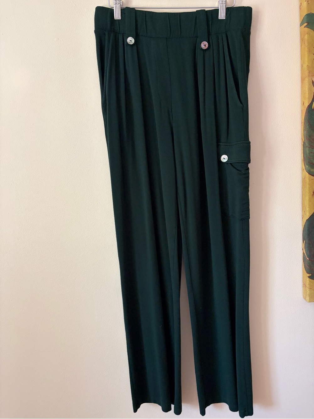 Women's Dark Green Straight-Leg knit pull on Pants
